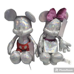 NWT Disney 100 Anniversary Mickey & Minnie Mouse Irridescent Plush Collection